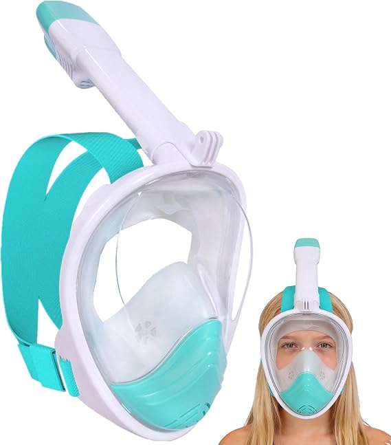 Snorkel Mask for Kids,Full Face Diving Mask Anti-Fog, Anti-Leak Dry Top Snorkel Set for Children Aged 5-14