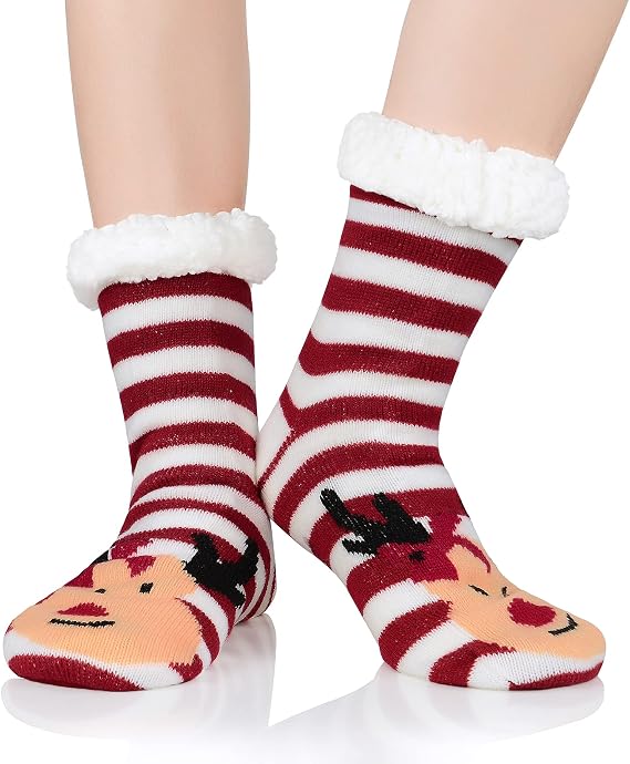 Zando Womens Fuzzy Socks with Grips Athletic Grip Socks Warm Slipper Socks Non Slip Cozy Socks Soft Thick Fluffy Socks