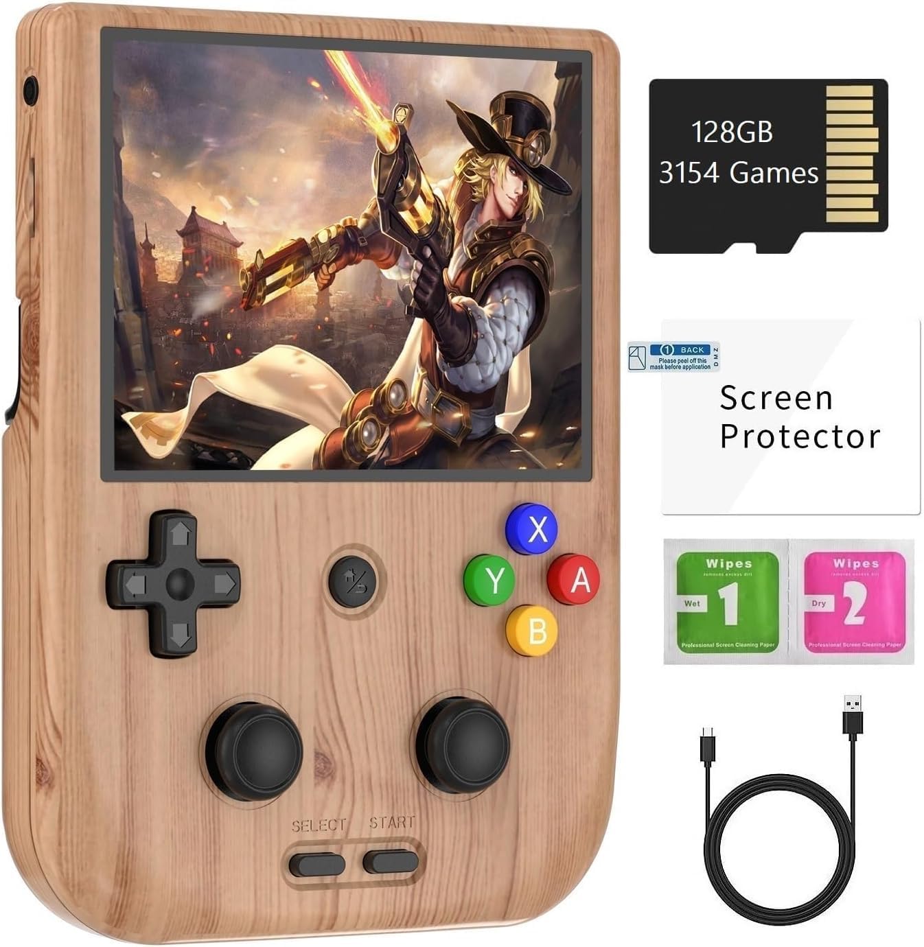 RG405V Retro Handheld Game Console ,Android 12 System Built-in 128G TF Card 3172 Games 4.0 Inch IPS Touch Screen Support 5G WiFi Bluetooth 5.0 with 3154 5500mAh Battery New Unisoc Wood Grain