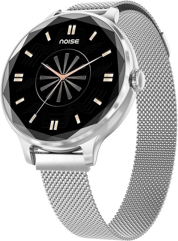 Noise Diva Smartwach for Women with AI Voice Assistant, 100+ Watchfaces, Sleep Tracker, Female Cycle Tracking, BT Calling, AMOLED Display, Water & Dust Resistant, (Silver Link)