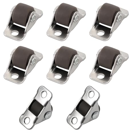 XIKE 8Pcs 1/2 Inch Mini Caster Wheels Low Profile, Self Adhesive Single Direction Tiny Wheels,Little Rubber Rolling,Small Caster Wheels for Appliances,Furniture, (Non Swivel) (8)