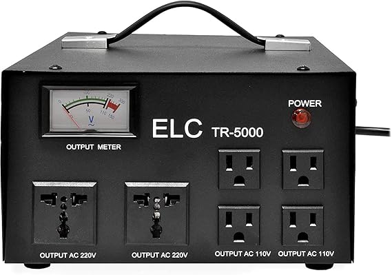 ELC 5000 Watt Voltage Regulator with Transformer - Step Up/Down - 110v to 220v / 220v to 110v Power Converter - Circuit Breaker Protection