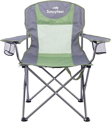 SUNNYFEEL Folding Oversized Camping Chair, Padded Portable Lawn Chairs for Adults Heavy Duty 300 LBS, Folding Camp Quad Chair High Back with Cup Holder,Armrest for Picnic,Beach,Sports