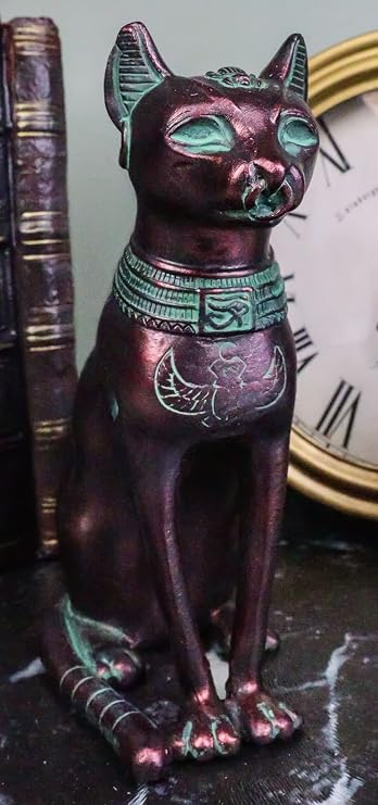 Ebros Gift Ancient Egyptian Goddess Bastet Figurine in Rustic Aged Bronze Patina Finish Temple of Bast Feline Ubasti Cat Deity of Home Women and Protection Decor Historical Educational Sculpture