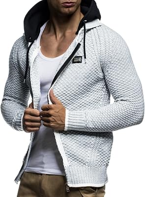 Leif Nelson Mens Full Zip Cardigan | Long-Sleeved Slim fit Knitwear | Basic Casual Full Zipped Winter Hoodie for Men