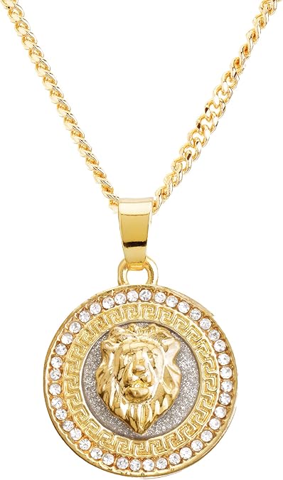 Iced Fashion Mini Medallion Lion Head Pendant 20" Cuban Chain Necklace Set CP 282 G (20 inch)