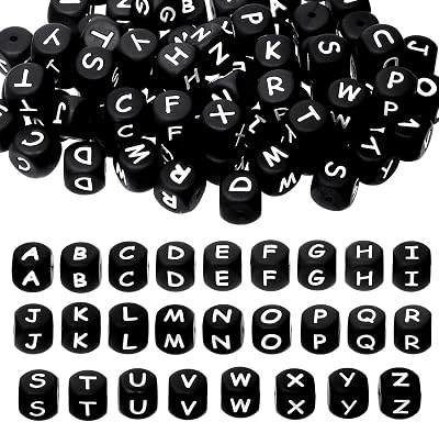 Tupalizy 12mm Silicone Letter Beads A-Z Square Alphabet Beads Cube Charms for Bracelets Keychains Necklaces Lanyards Jewelry Making Pens DIY Stringing Crafts Projects Party Favors Gifts,78PCS,Black