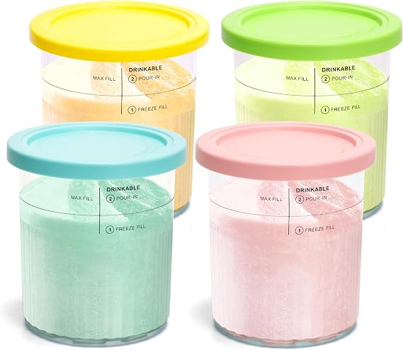 4 Pack Creami Deluxe Pints &amp; Lids, 24oz Family Size XL Cups for Ninja Creami 11-in-1 NC501 NC500 Series Deluxe Ice Cream Maker