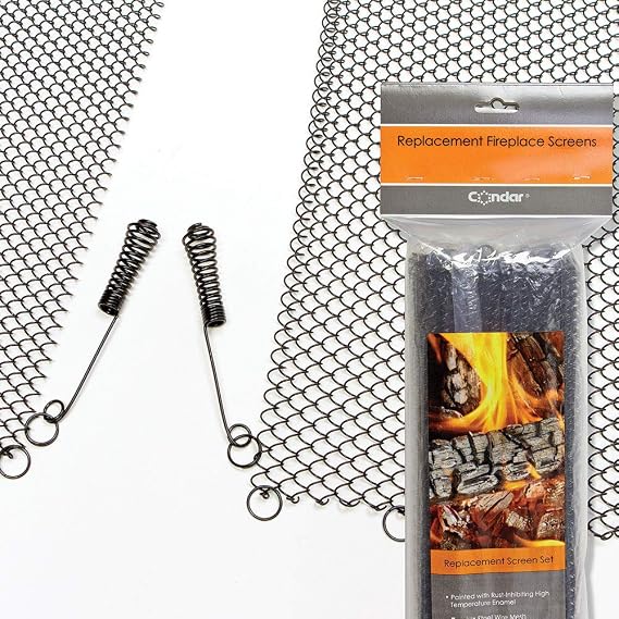 Enhance the Style of Your Fireplace with a Condar Mesh Screen. Fireplace Mesh Screen Curtain. 17" High. Includes 2 Panels, Each 24" Wide.