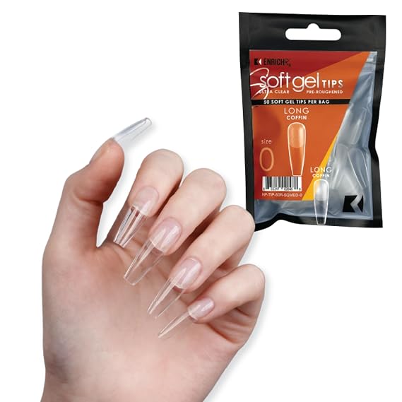 Soft Gel Tips Ultra Clear Pre-Roughened 550 pcs (Long Coffin)