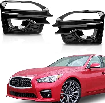 Front Black Pair Fog Light Cover Left & Right Side LH & RH For 2014 2015 2016 2017 Infiniti Q50 Sport