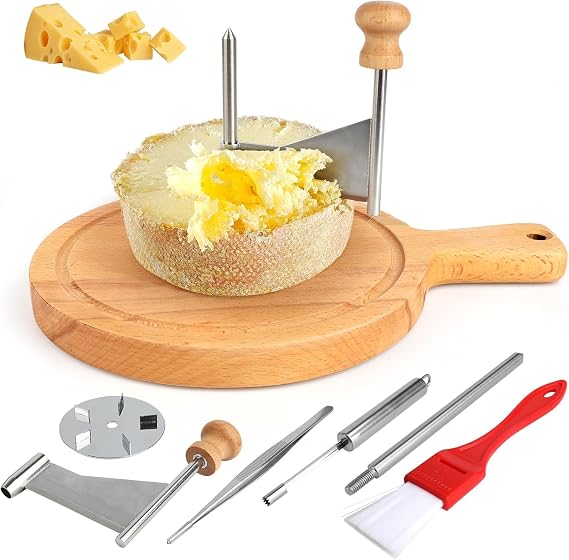 Girolle Cheese Shaver for Tete de Moine, Stainless Steel Curler with Stable Wood Base, Manual Wheel Cutter for Hard Cheese and Chocolate