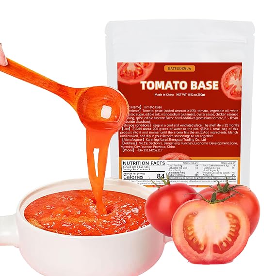 BAYUEDEGUA-Tomato Base 250g/8.81oz Tomato Flavored Hotpot Soup Base,Non Spicy Recipe Package.Suitable for hot pot,Noodles,Stir fry,Soup,A great helper in the kitchen.(Includes 5 small bags).