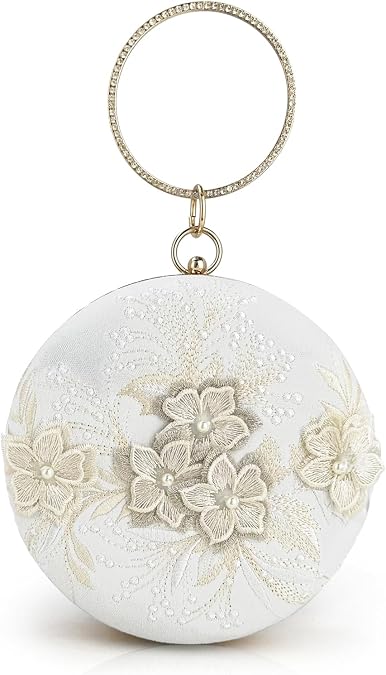 Elegant flower Embroidery Round Dinner Bag Chic Evening Clutch for Womens Banquets, Weddings, and Social Events