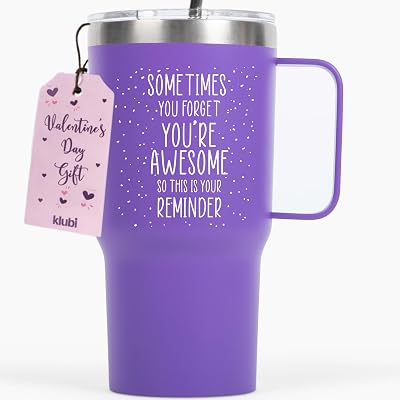 KLUBI Birthday Gifts for Mom from Daughter - Sometimes You Forget Your Awesome Gift 20 Ounce Vacuum Insulated Tumbler With Handle - Purple Gifts for Women Birthday You Are Awesome Purple Coffee Mugs
