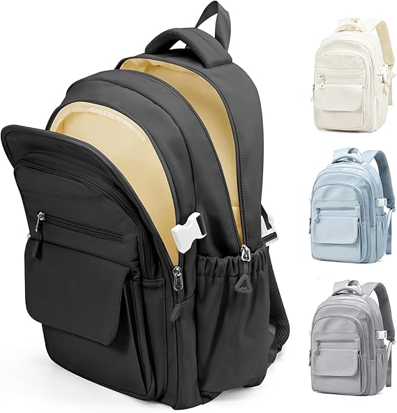 Black Backpacks For School Women Men,Lightweight College Backpack With Lots Of Pockets,Simple Middle School Bag,Cute Bookbag For Teens Boys Girls