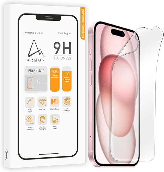 Armor Flexible Glass Screen Protector for iPhone 15/16, 9H with HD