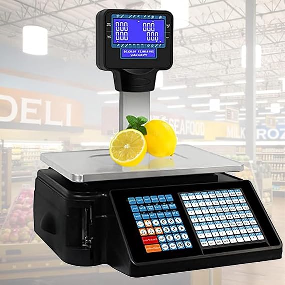 Digital Price Computing Scale with Vertical Pole and Dual LCD Display for Retail and Farmers Market Label Printing