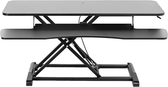 VIVO Black Carbon Fiber 42 inch Desk Converter, DESK-V042KR | Large, Height Adjustable, Stand Up Desk Riser, Wide Keyboard Tray, Dual Monitor and Laptop Workstation, Black Frame, K Series