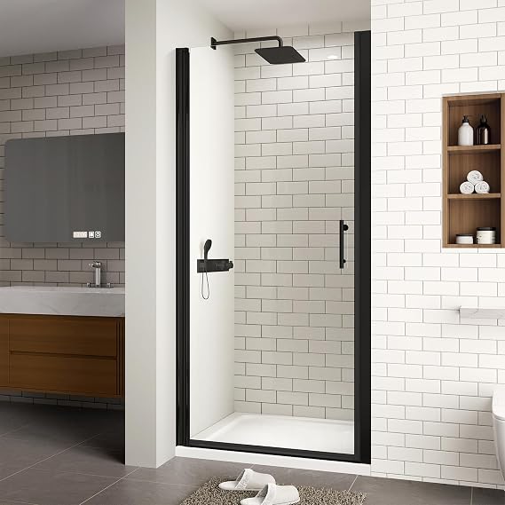 32-33.4" W x 72" H Frameless Pivot Shower Door, Matte Black | 1/4"(6mm) Clear SGCC Tempered Glass, Adjustable Width,Explosion-Proof Film,Reversible Installation,Easy to Clean&Waterproof
