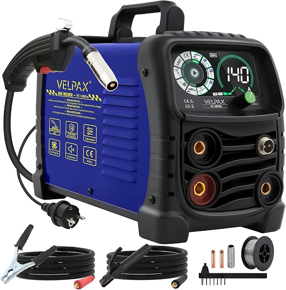 140A 230V MIG Welder Gasless, 3 in 1 Welding Machine Flux Core Welder, Portable Welder with IGBT Inverter, Smart Digital LED Dispaly and Welding Rods Flux Wires