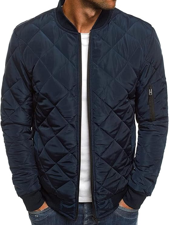 JEKE-DG Men Down Jacket Sherpa Lined Quilted Coat Puffer Clothes Hiking Windbreaker Waterproof Ski Warm Winter Snow Raincoat (X-Large,Dark Blue), Dark Blue, XL