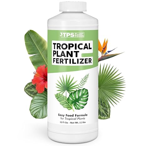 Tropical Plant Fertilizer Liquid Plant Food for Lush Growth, 32 oz | Kelp & Micronutrient Formula, Encourages New Leaves, Indoor & Outdoor Plants, Simple Mix & Feed