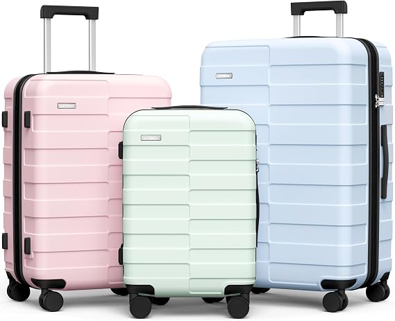 Vipbox Suitcase Sets 3 Piece Hardside PC Suitcase with Wheels, Macaron | Lightweight Polycarbonate, Ultra-Lasting Expandable Trolley, Hand Luggage, Travel Suitcase with Wheels and TSA Lock