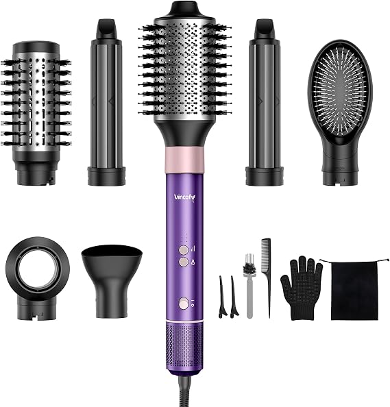 Vincofy 7in1 Hot Air Brush Set, Interchangeable Hair Styling Tools for Home Use, Purple