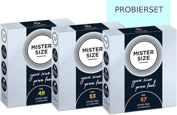 MISTER SIZE - Pure Feel Condoms (Ultra Thin and extra lubricated) - 100% Natural Rubber Latex in your Individual Size (49 - 53 - 57 mm, 9 Pieces)