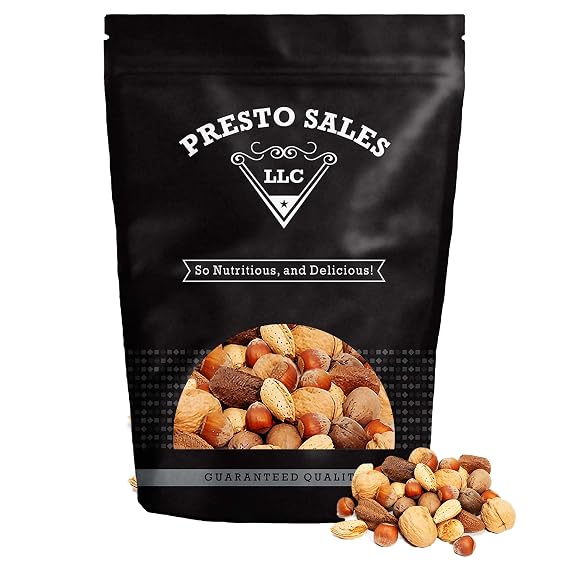 Presto Sales Mixed Nuts in Shell 16 oz | Brazil Nuts, Hazelnuts, Walnuts, Almonds and Pecan | Raw, Fresh, High Protein, All Natural Nuts Mix | Packed in 1 lb Resealable Pouch Bag