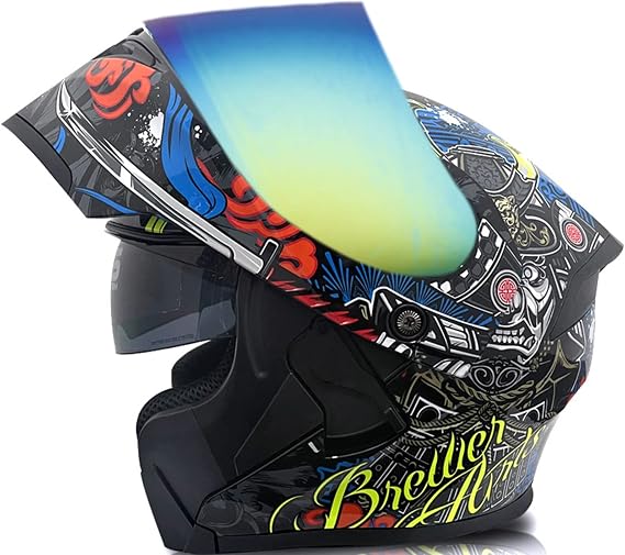 Motorcycle Full Face Integrated Modular Helmet Crash Motorcycle Helmets DOT/ECE Approved Adults Men and Women Hd Sun Protection Double Visor Anti Suitable for Moped Cruisers 6,L(59-60CM)