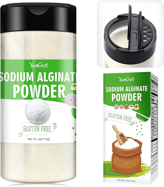 Sodium Alginate Powder - 114g Pure Sodium Alginate Food Grade Thickener Powder, Natural Gelling Agent for Desserts, Caviar Spheres Making, Ice Cream, Meatloaves, Vegan Stabilizer for Baking