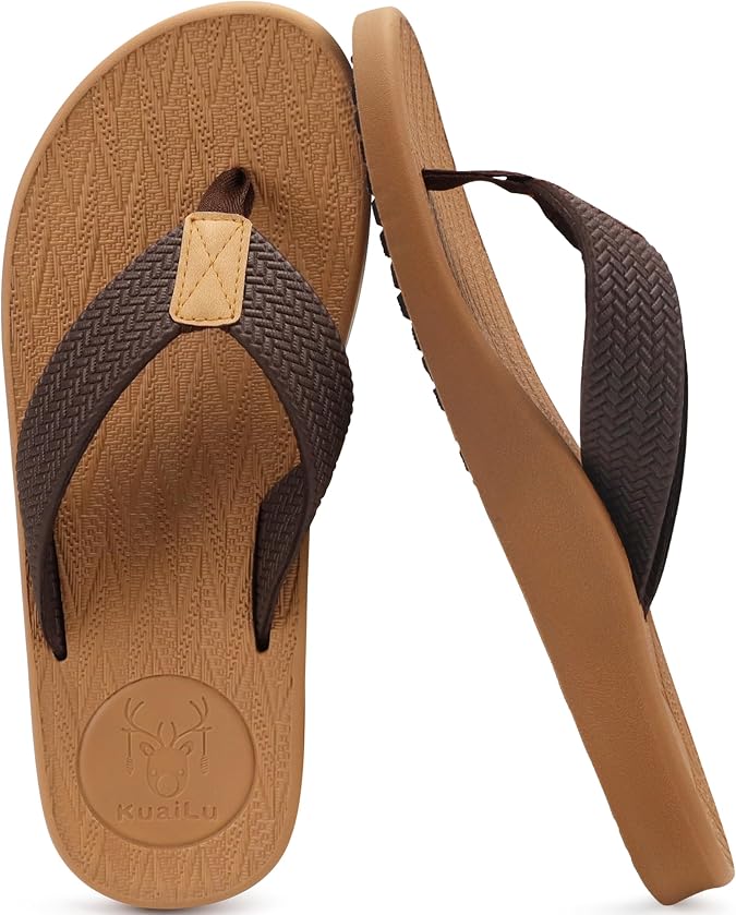 KuaiLu Mens Flip Flops Comfortable Arch Support Waterproof Thong Sandals