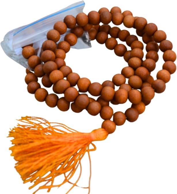Genuine Sandalwood Tibetan Japa Mala 8mm, 108+1 Beads | Chandan Mala for Meditation, Mantra Chanting, Prayer & Yoga, Naturally Fragrant, Wearable as Necklace or Bracelet, Spiritual Jewelry