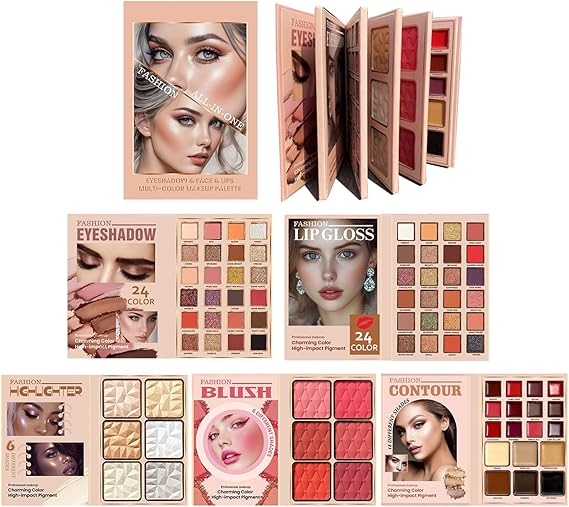 5-Layer Book-Style Foldable Makeup Gift Set, 24 Eyeshadow, 24 Lip Gloss, 6 Blusher, 18 Contour, 6 Highlighter, 78 Colors Makeup Palette Set, Highly Pigmented Long Lasting All In One Make Up Pallet