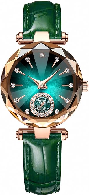 Gosasa Elegant Womens Quartz Watch, Dainty Dress Watch with Crystal Accents | Crystal Diamond Dial, Fashion Casual Style, Lightweight Design, 3ATM Water Resistance, Leather and Stainless Steel Strap