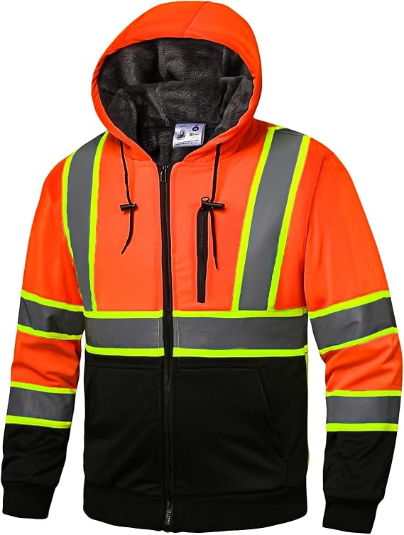 High Visibility Hoodie for Men Class 3 Hi Vis Safety Hoodies Reflective Construction Sweatshirt with Pockets
