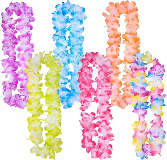 6 Pcs Hawaiian Leis Garland for Luau Party, Vibrant Flower Hawaii Leis Bulk for Tropical Party Decorations, Tropical Hawaii Silk Rainbow Lei for Wedding, Graduation, Beach & Birthday Parties Favors