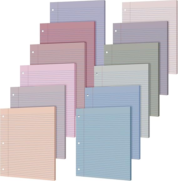 600 Sheets Colored Loose Leaf Paper 8.5" x 11" college ruled Lined 3 Hole Punched notebook Filler Paper for 3 Ring Binders Office School Supplies (Sweet Color)