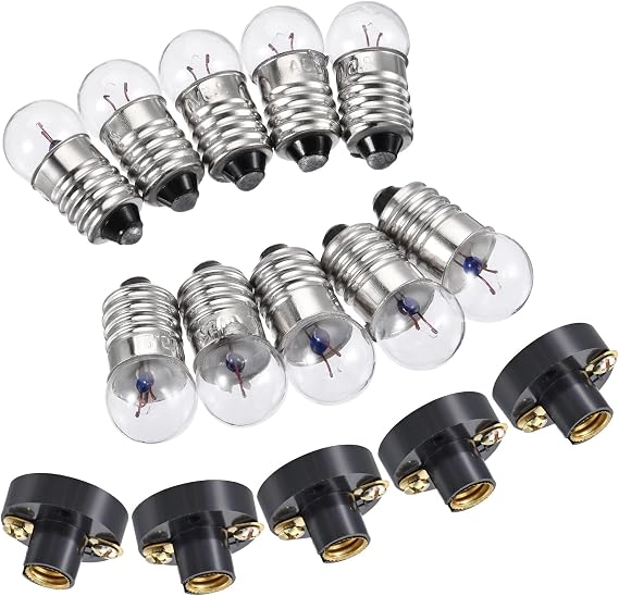 TA-VIGOR E10 Lamp Socket Set, 2.5V Bulb Holder Screw Base with E10 Bulb, Plastic Copper for Electrical Experiment Lab, Flashlight Repair, Indicator and Warning Light 30 Pack Total