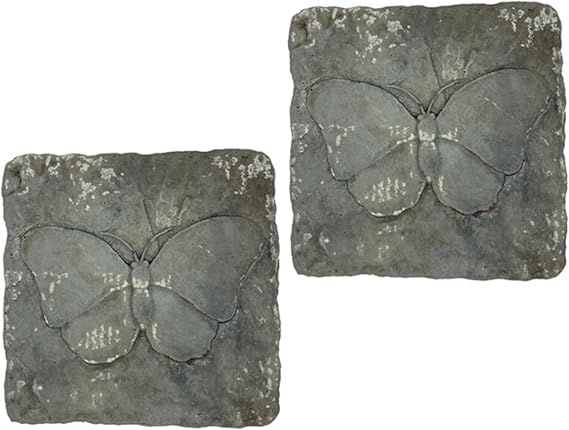 BestNest Athens Butterfly Stepping Stones, Cypress Pack of 2 Square Concrete Garden Path Stones with Raised Butterfly Design, Gray & Green Hues, Durable Outdoor Landscaping Decor, 12" x 12"