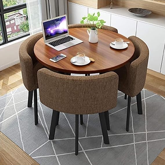 Square/Round Dining Table and 4 Chairs Set, Small Office Conference Room Table Set with 4 Chairs, Kitchen Lounge Living Room Modern Leisure Dining Room Furniture(31.5in(80cm), Brown)