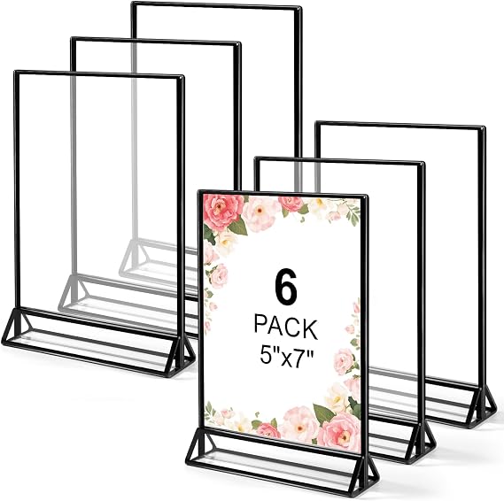 6 Pack Acrylic Black Sign Holders, 5x7 Inch Black Acrylic Frame