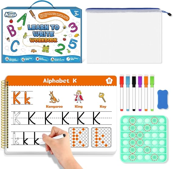 Aizweb Handwriting Practice for Kids,Learn to Write,Pre k Toddler Preschool Kindergarten Learning Activities,Number Shape Letter Tracing Writing Workbook,ABC Alphabet Autism Montessori Toys