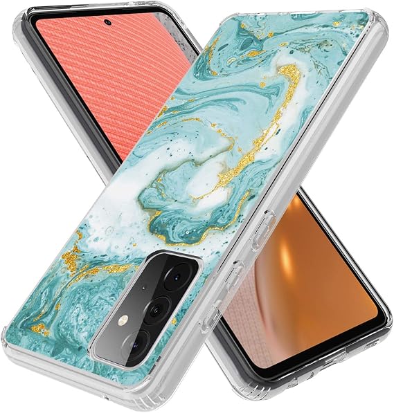 Samsung Galaxy A02S Case, Rosebono Hybrid Bling Glitter Sparkle Laser Marble Graphic Fashion Cute Colorful Skin Cover Shockproof Case for Samsung Galaxy A02S (IMD Green Marble)