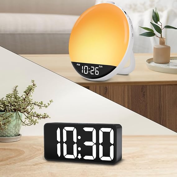 DreamSky Small Digital Clock and Sunrise Alarm Clock Radio with White Noise Sound Machine Bluetooth Speaker