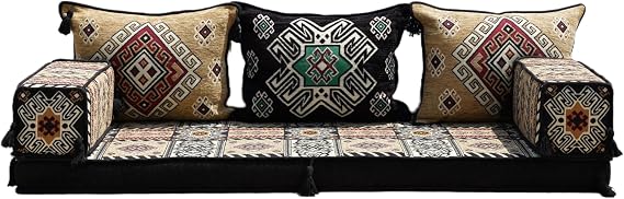 arabicsofa 4" Thick L Shaped Floor Couch, Seating, Floor Pillow, Sectional Sofa Set, Patio Furniture, Arabic Majlis (Sofa Only, 4'' Thickness (10 cm))