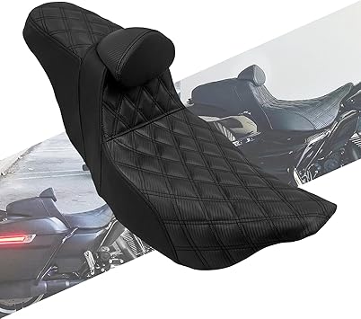 Motorcycles Driver Passenger Seat Cushion Pad One-Piece Seat Leather Pillion with Driver Backrest Fit For Harley Touring Road King Street Glide Electra Glide 2009-UP (Black Stitching)