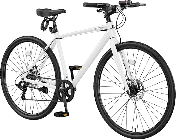MOONCOOL Hybrid Bike for Men, 700C Aluminum 29LB Ultra-Light 8 Speed Commuter Bike, 350lb Loading, 29" Urban Bicycle, Dual Disc Brakes, for Tall Men&Women, 85% Pre-Assembled